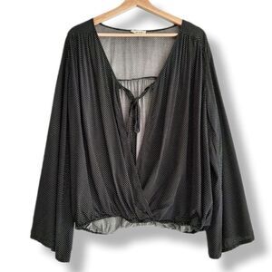 SANDY & SID Bell Sleeve Faux Wrap Polka Dot Blouse Sz L